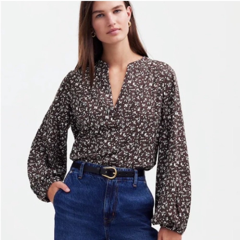 Madewell V-Neck Long-Sleeve Top Dark Carob S